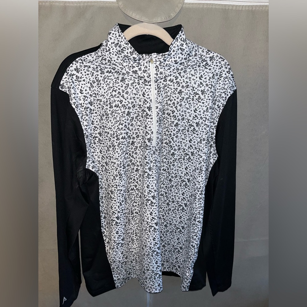 Antigua Men’s Active Long Sleeve Mock Neck Black/White Filter Pattern LARGE